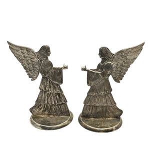 International Silver Co Angel Candle Holder Set of Two 1994 Vintage Plated Retro
